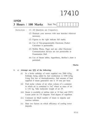 MSBTE Winter Question Paper 2019 - Thermal Engineering