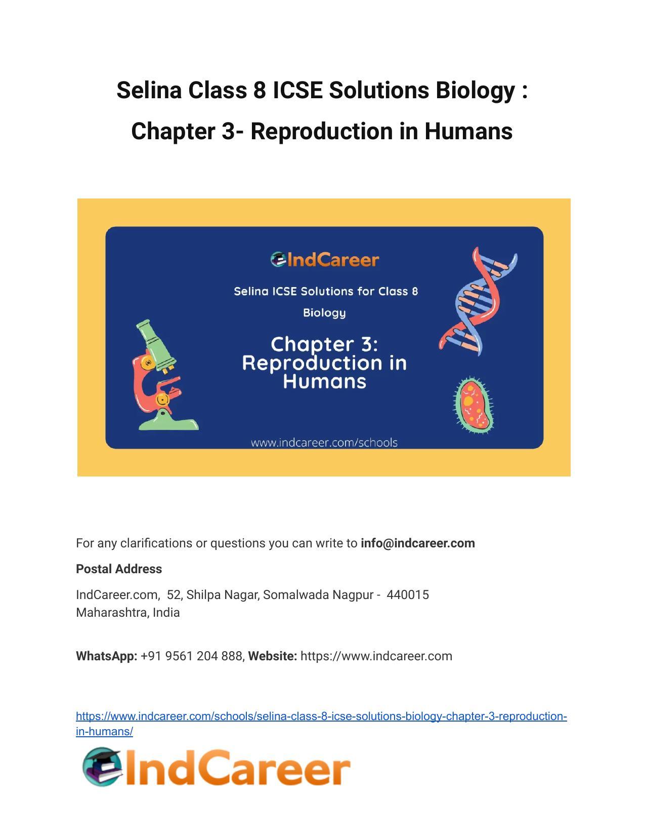 Selina Class 8 ICSE Solutions Biology : Chapter 3- Reproduction in Humans - Page 1