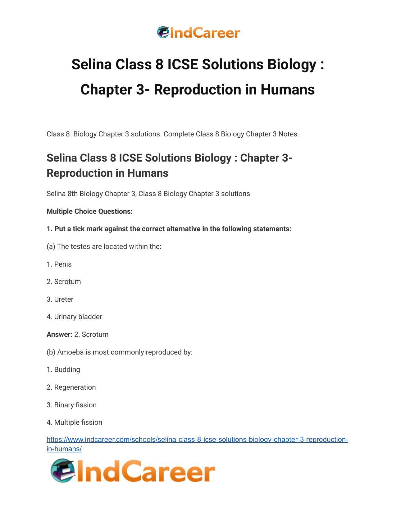 Selina Class 8 ICSE Solutions Biology : Chapter 3- Reproduction in Humans - Page 2