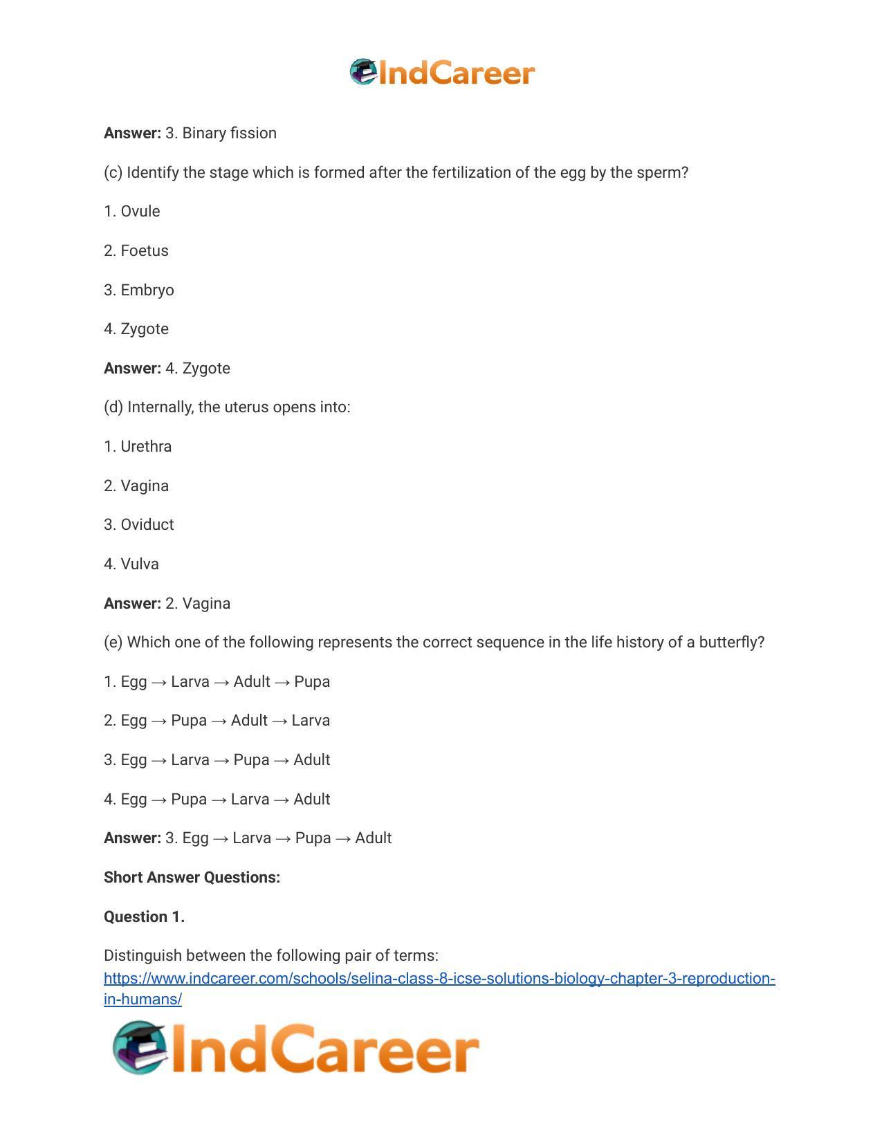 Selina Class 8 ICSE Solutions Biology : Chapter 3- Reproduction in Humans - Page 3