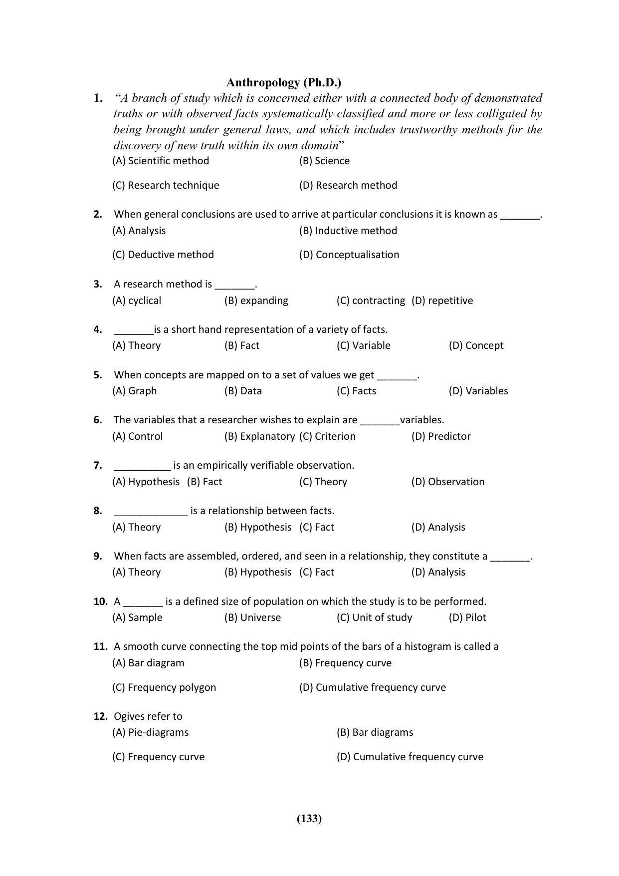 PU MPET Ancient Indian History & Archeology 2023 Question Papers - Page 133