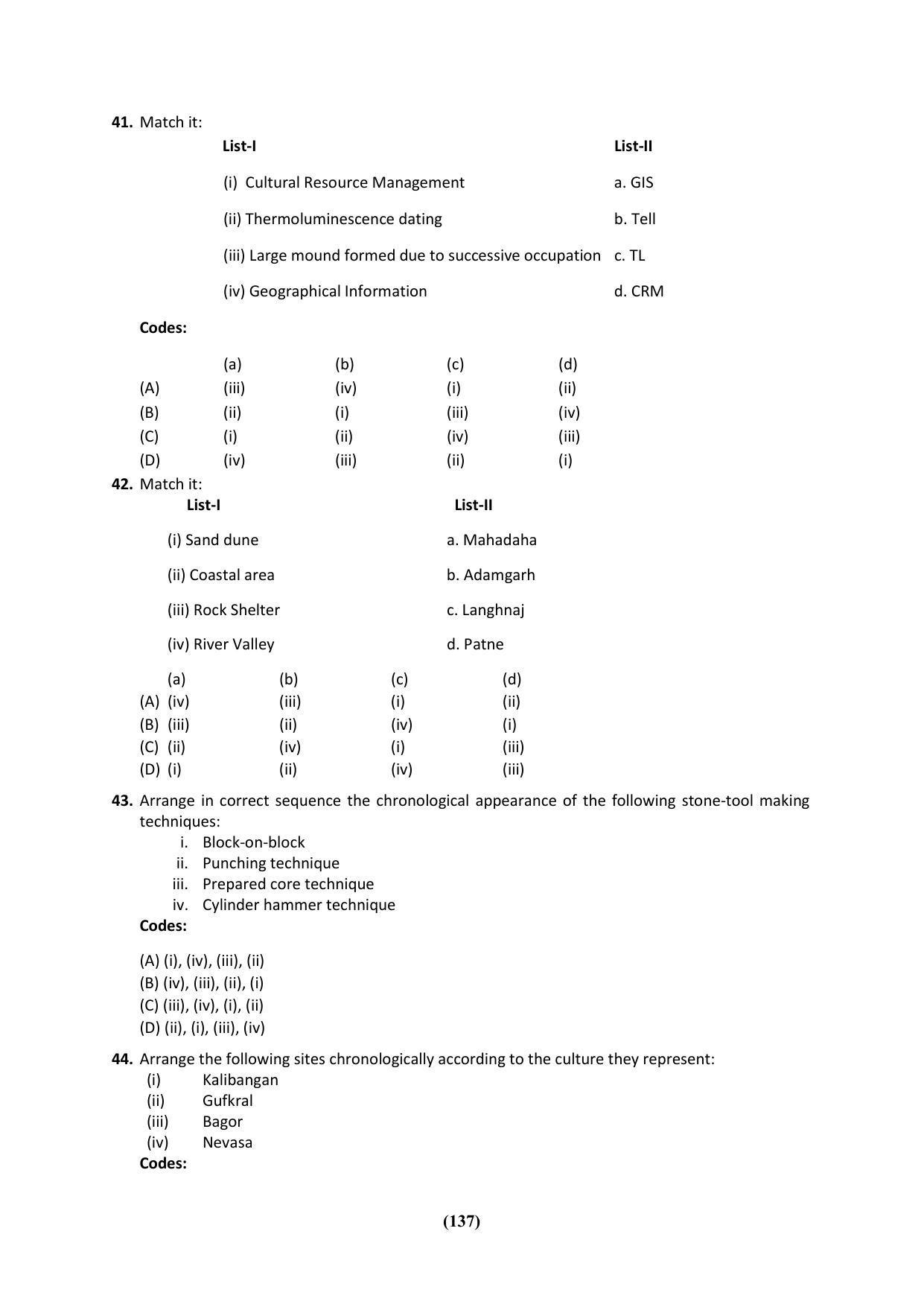 PU MPET Ancient Indian History & Archeology 2023 Question Papers - Page 137