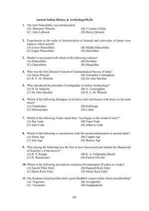 PU MPET Ancient Indian History & Archeology 2023 Question Papers