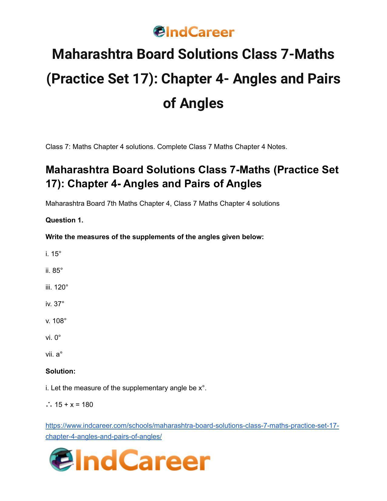 Maharashtra Board Solutions Class 7-Maths (Practice Set 17): Chapter 4- Angles and Pairs of Angles - Page 2