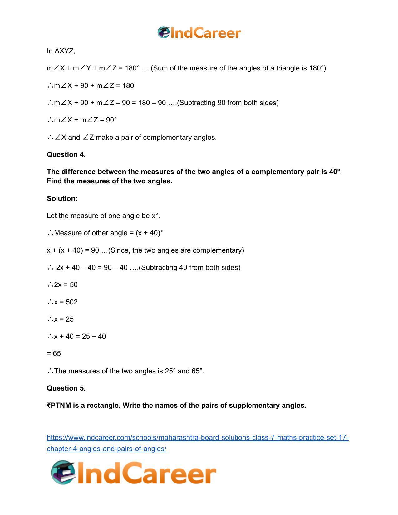 Maharashtra Board Solutions Class 7-Maths (Practice Set 17): Chapter 4- Angles and Pairs of Angles - Page 6