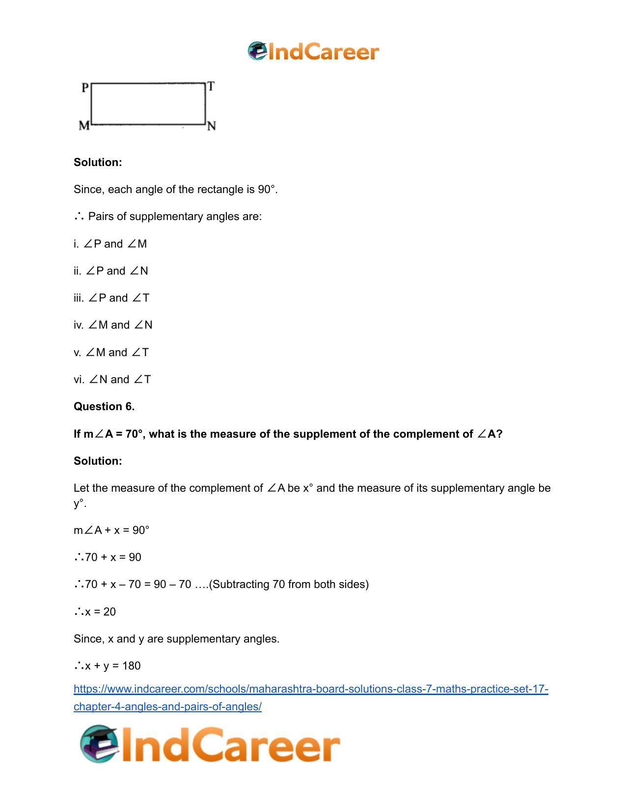 Maharashtra Board Solutions Class 7-Maths (Practice Set 17): Chapter 4- Angles and Pairs of Angles - Page 7