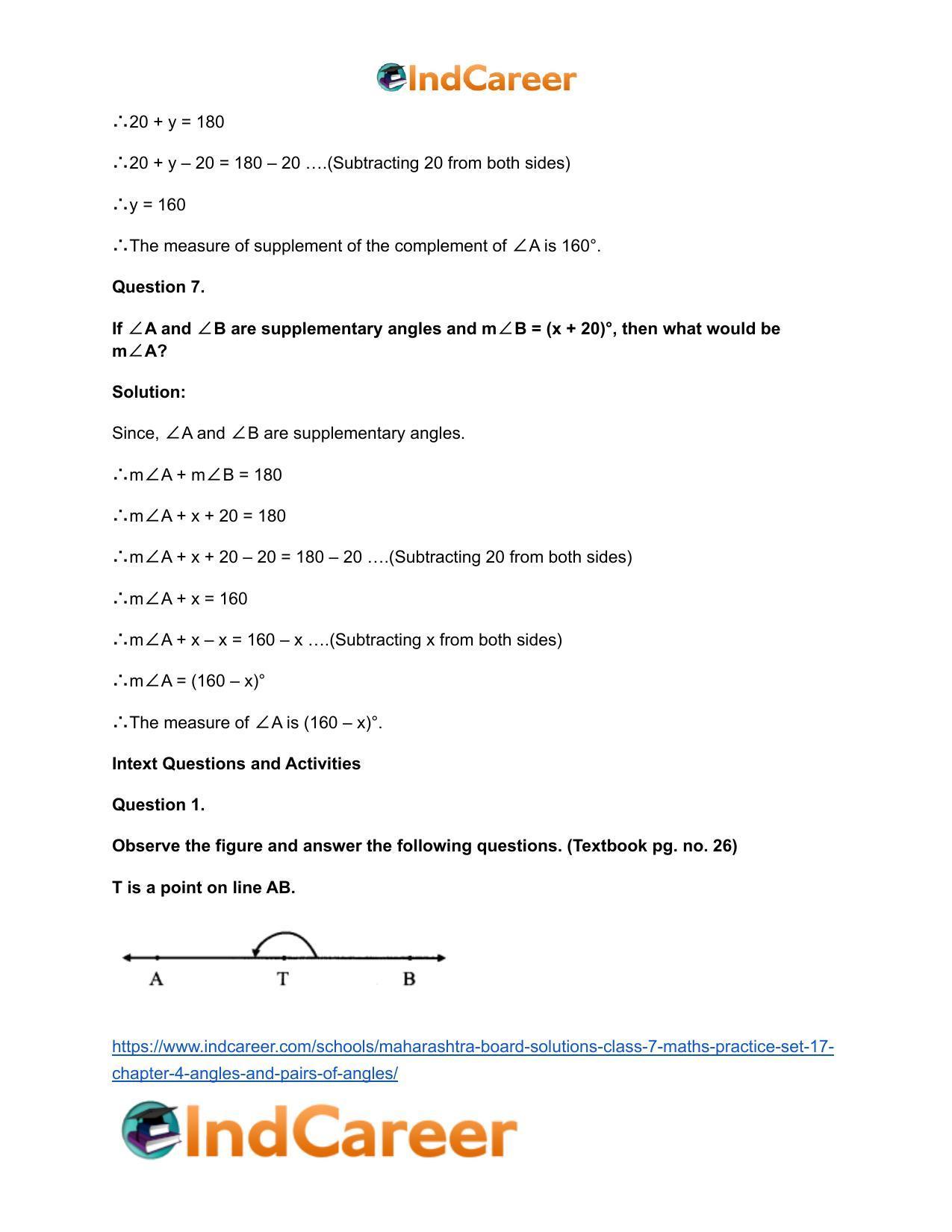 Maharashtra Board Solutions Class 7-Maths (Practice Set 17): Chapter 4- Angles and Pairs of Angles - Page 8