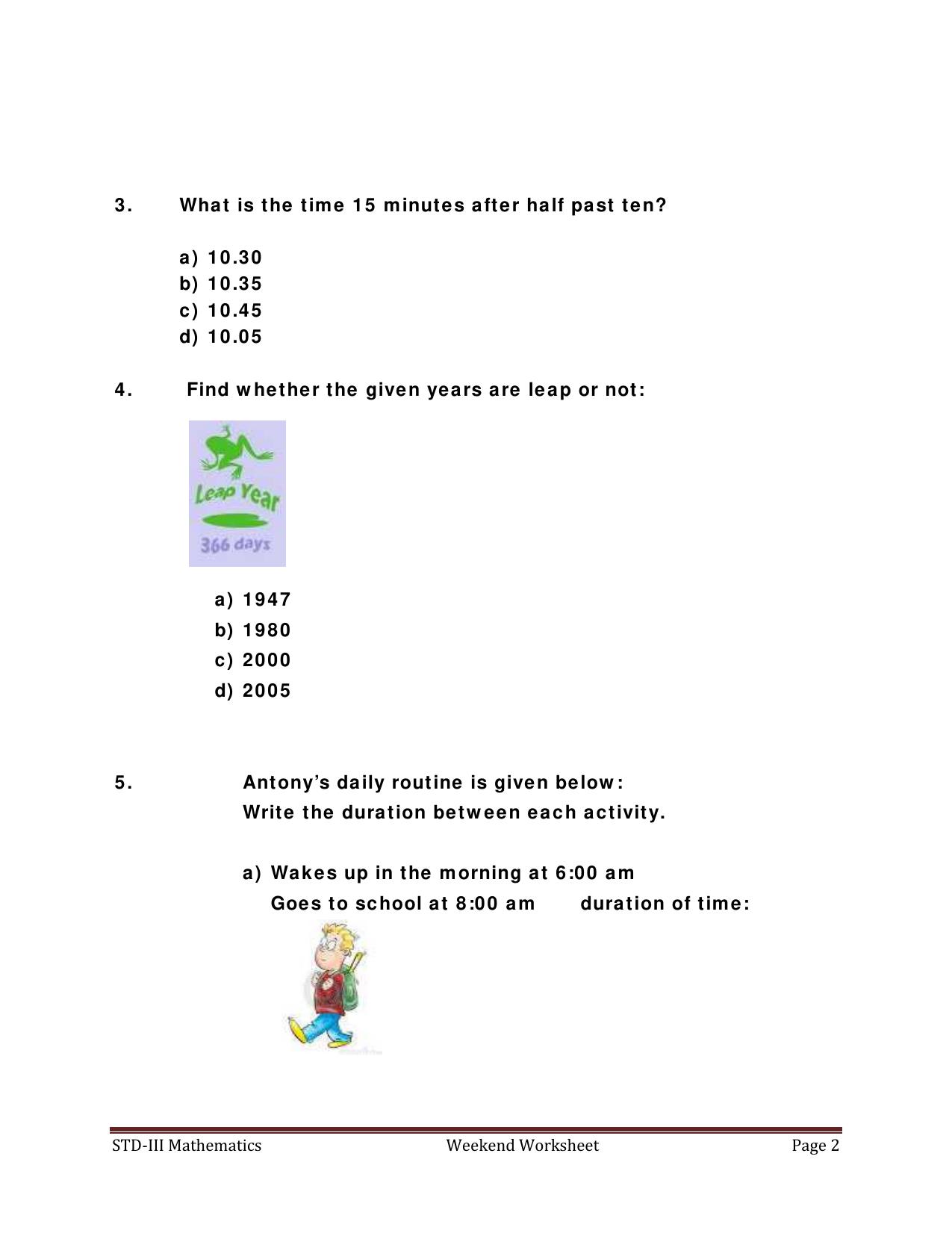Worksheet for Class 3 Mathematics Time Assignment - MATHWIZ (31.01.2014) - Page 2