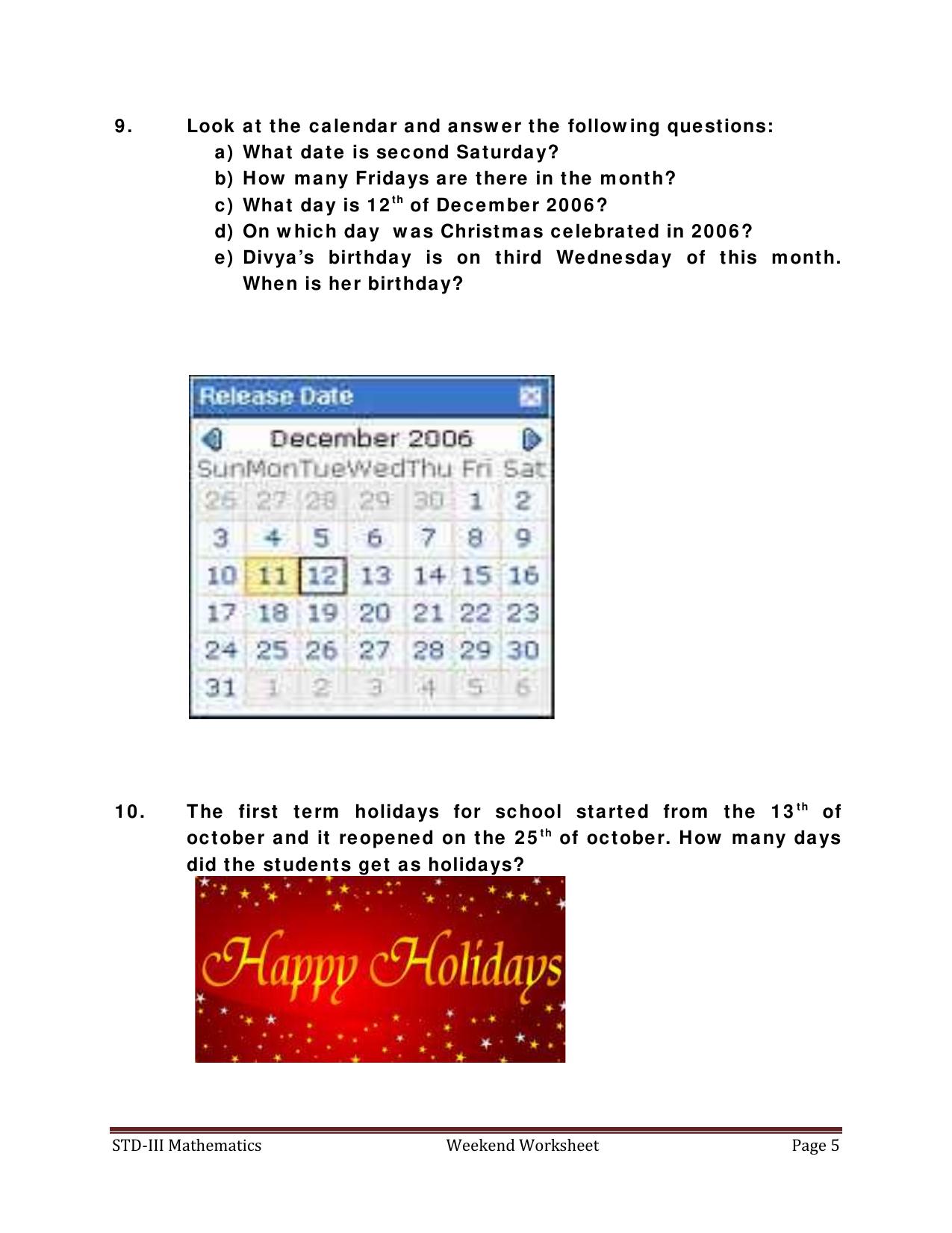 Worksheet for Class 3 Mathematics Time Assignment - MATHWIZ (31.01.2014) - Page 5
