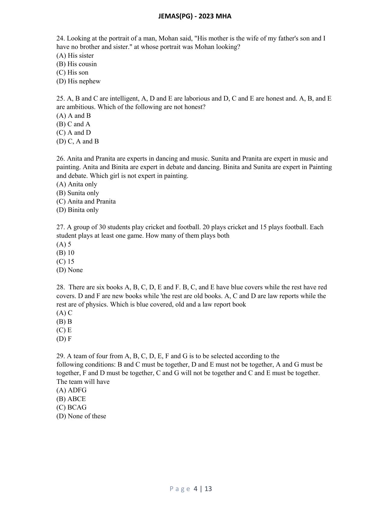 WB JEMAS (PG) MHA 2023 Question Paper - Page 5