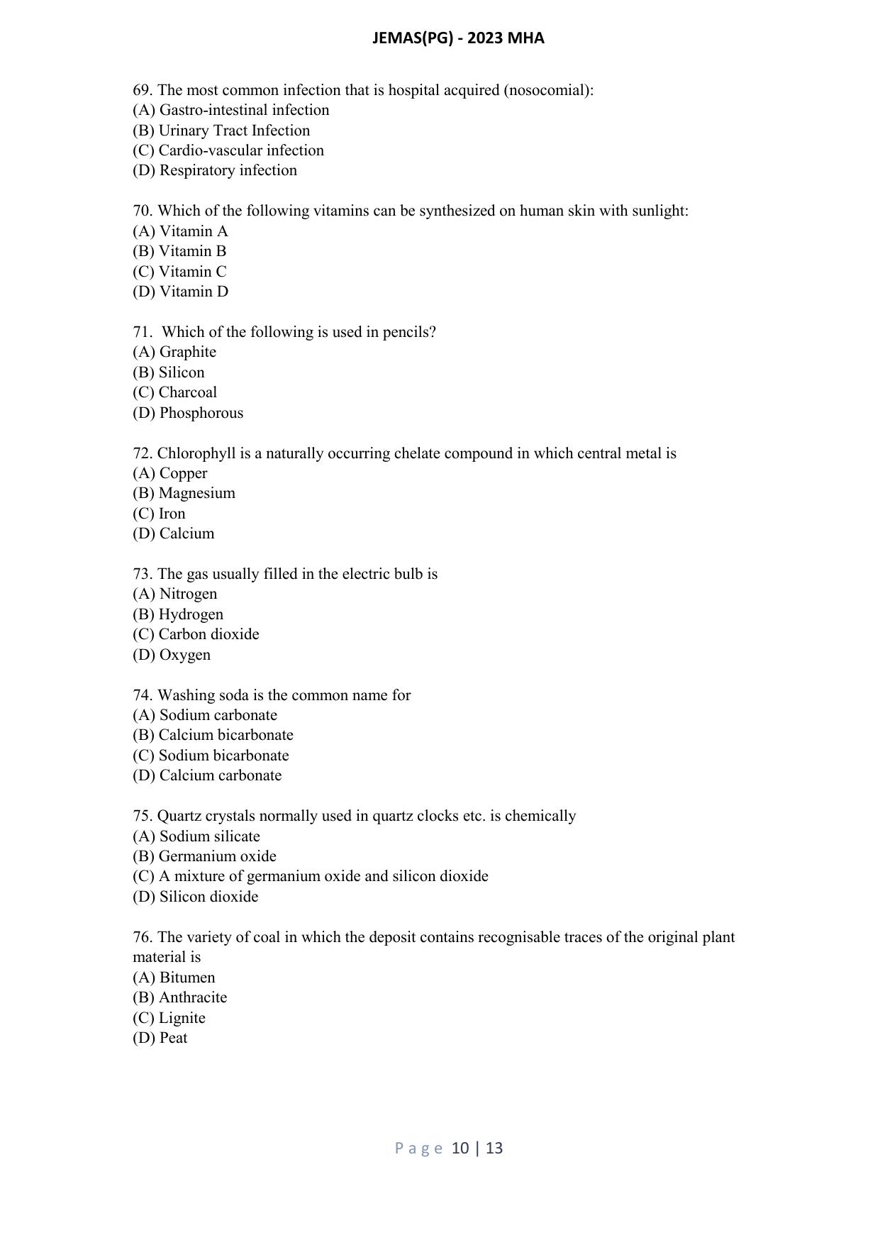 WB JEMAS (PG) MHA 2023 Question Paper - Page 11