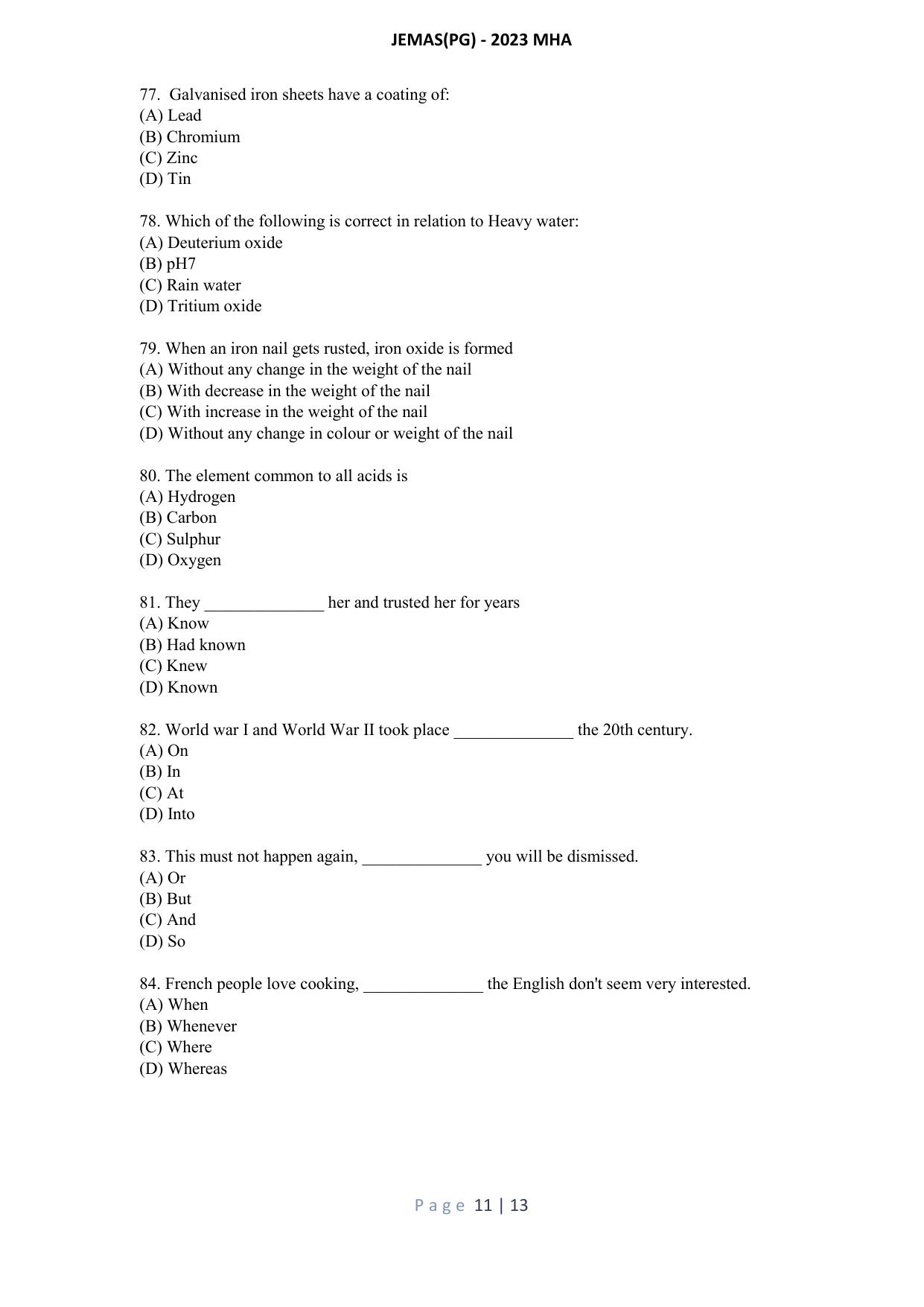WB JEMAS (PG) MHA 2023 Question Paper - Page 12