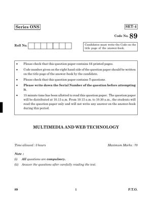 CBSE Class 12 089 Multimedia And Web Technology 2016 Question Paper