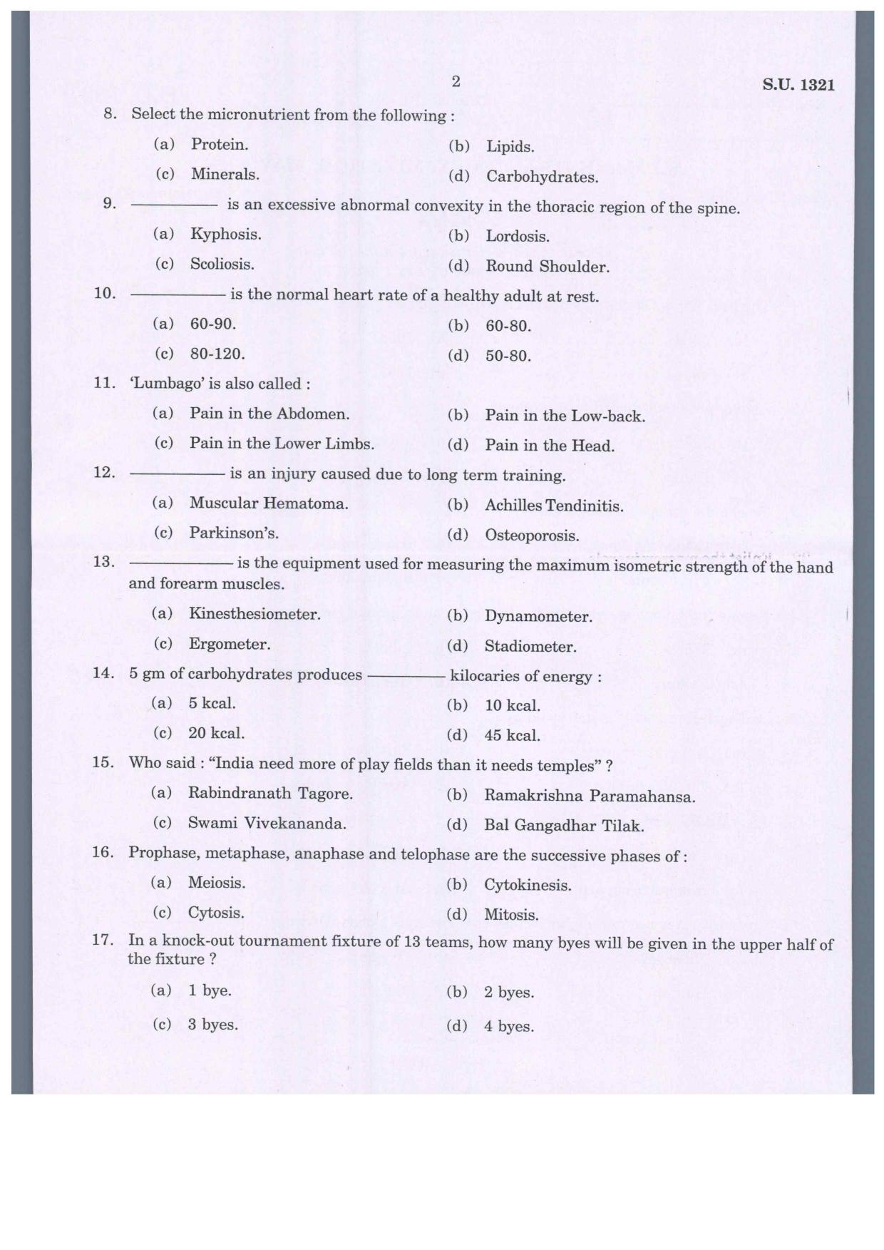 SSUS Entrance Exam MPED 2019 Question Paper - Page 2
