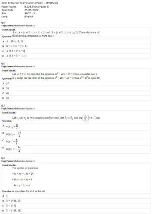 JEE Mains 2022: BTech English (Shift 2) 25-06-2022 Question Paper