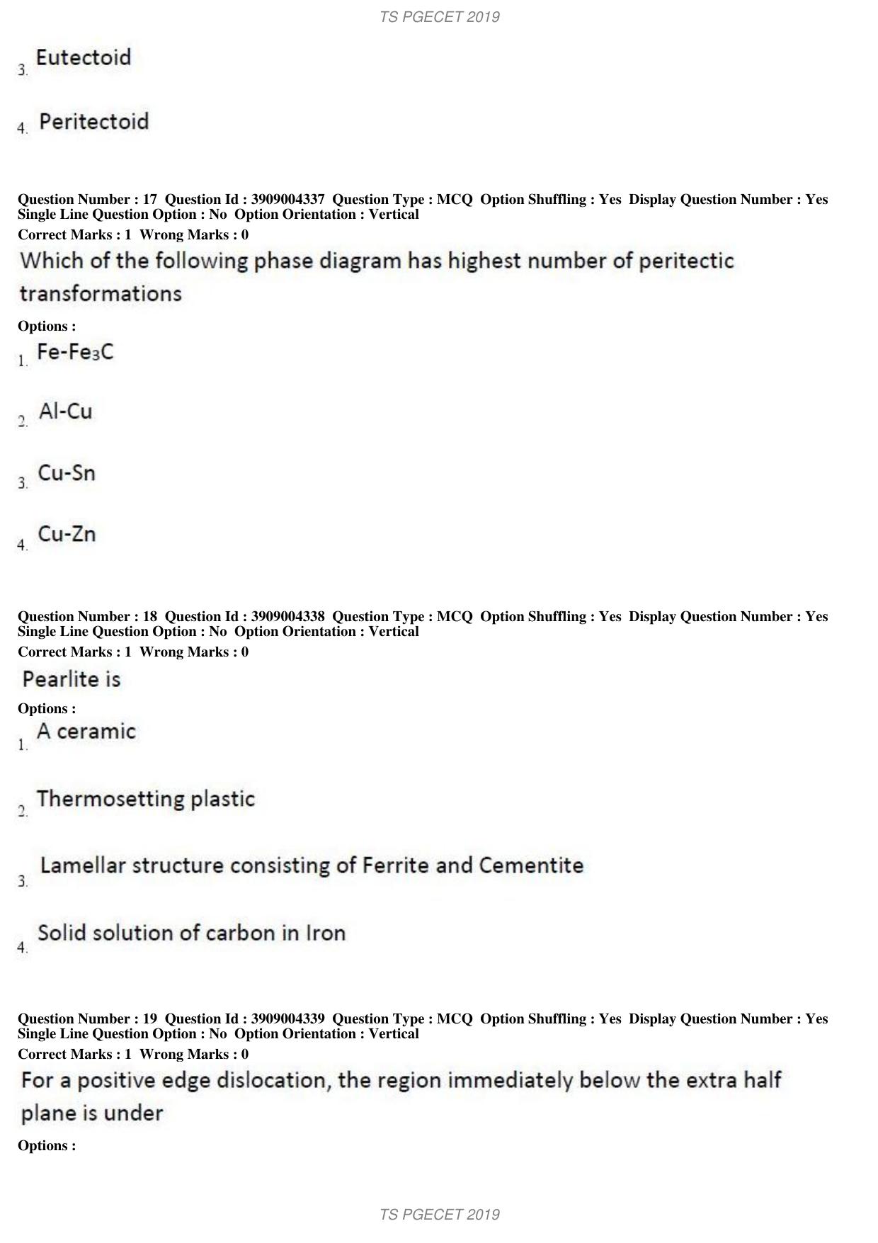 TS PGECET 2019: Metallurgical Engineering Question Papers - Page 8