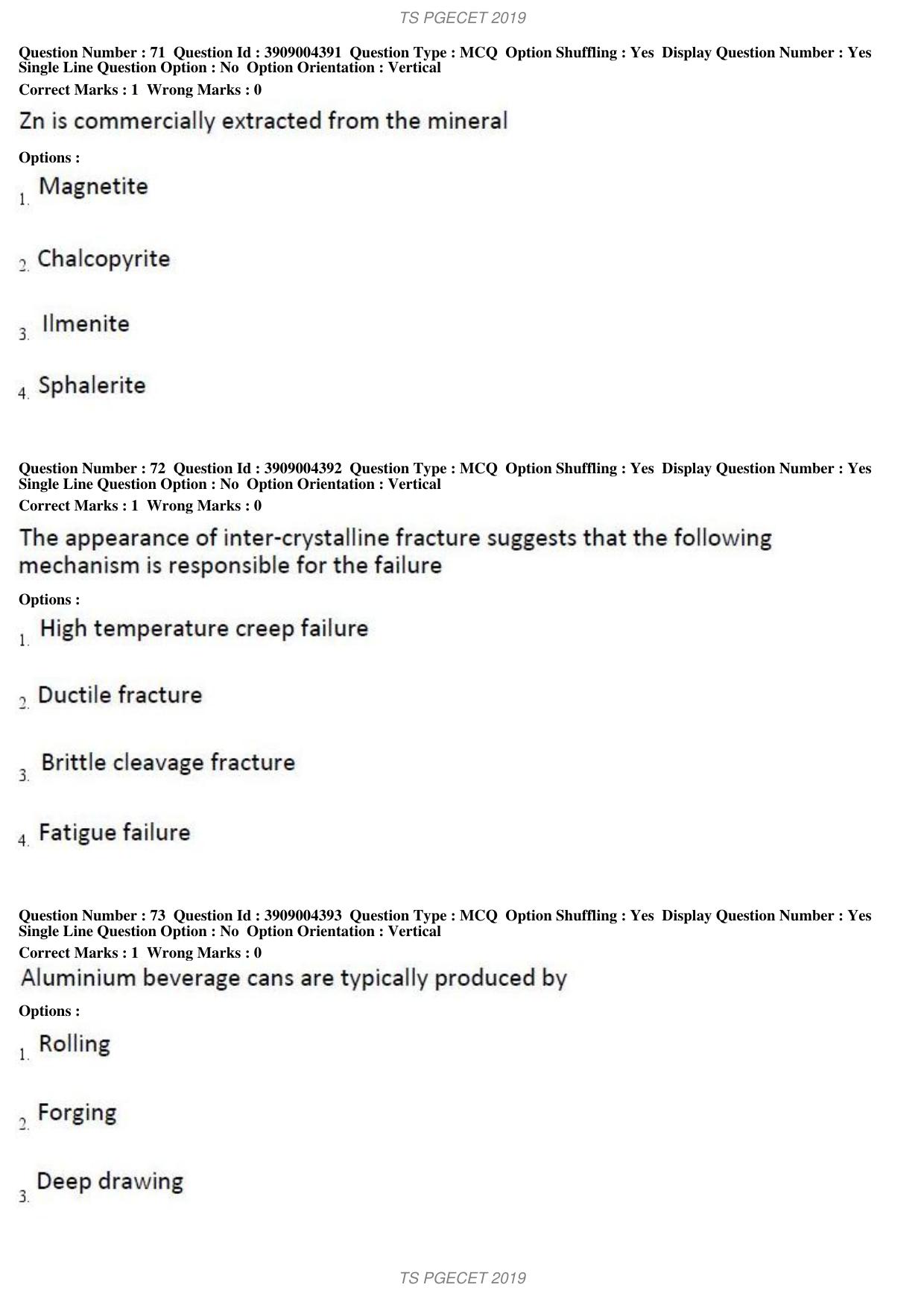 TS PGECET 2019: Metallurgical Engineering Question Papers - Page 28