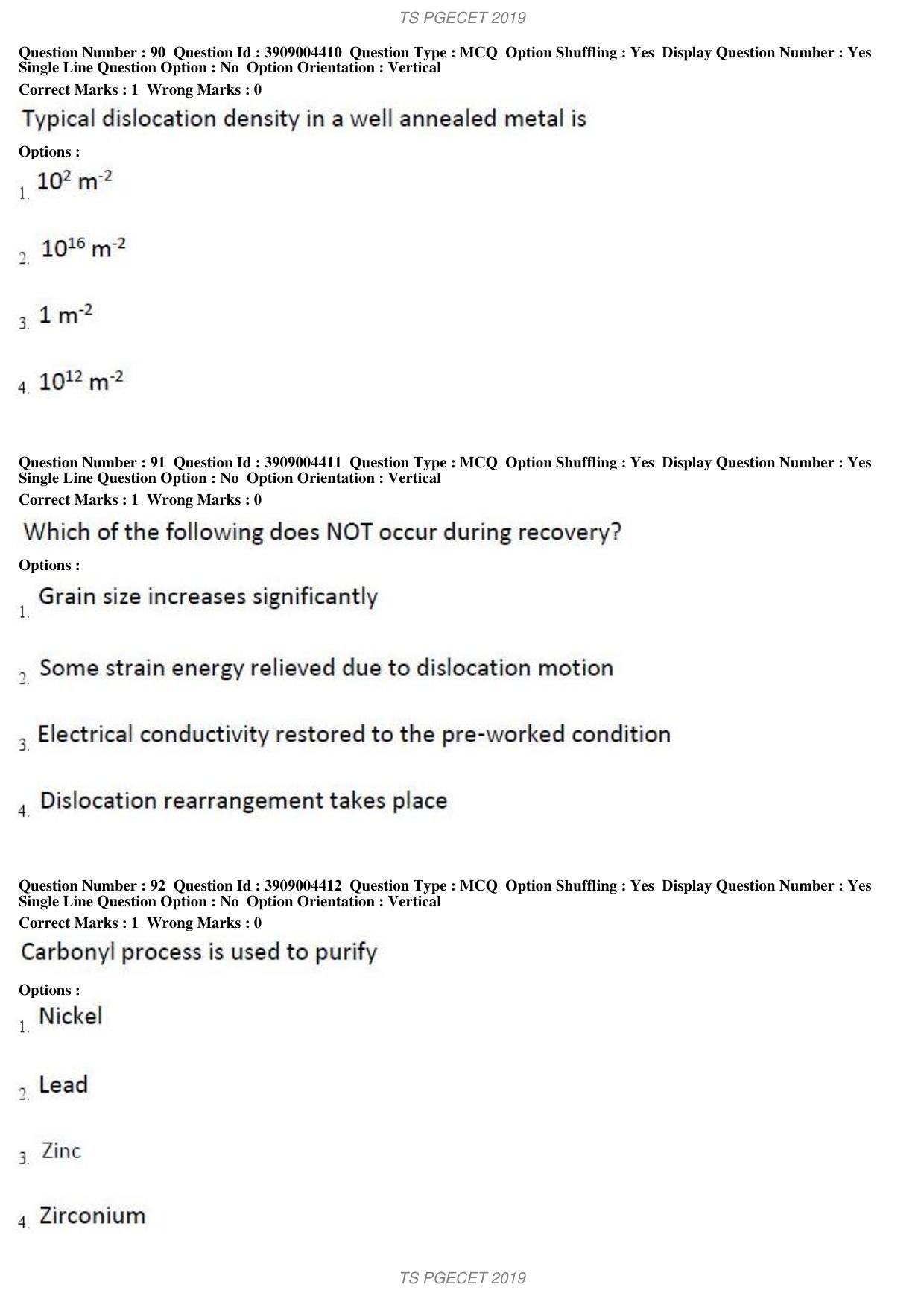 TS PGECET 2019: Metallurgical Engineering Question Papers - Page 35