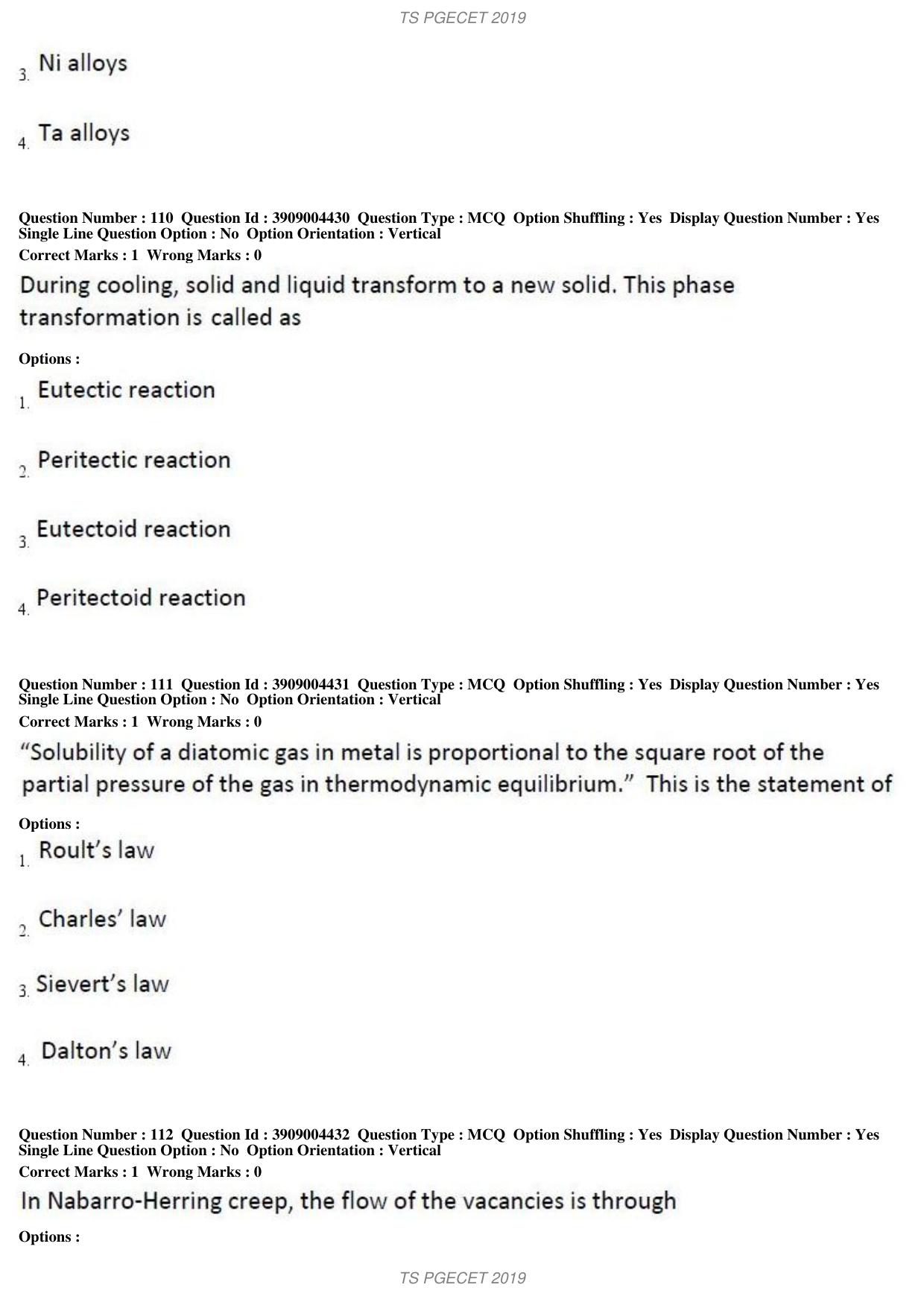TS PGECET 2019: Metallurgical Engineering Question Papers - Page 42