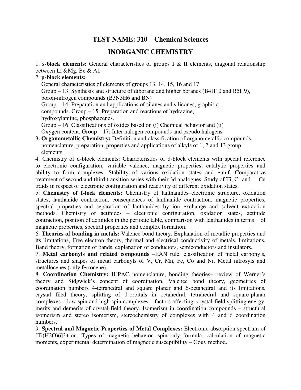 AP PGCET CHEMICAL SCIENCES Syllabus - Page 1
