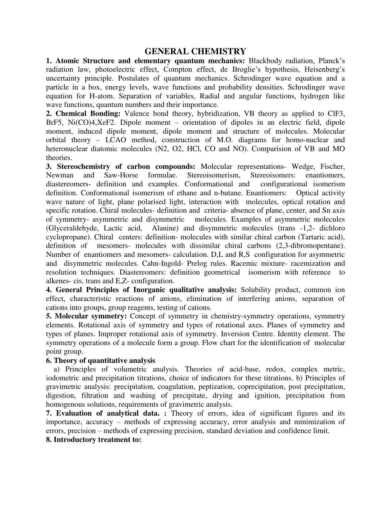 AP PGCET CHEMICAL SCIENCES Syllabus - Page 8