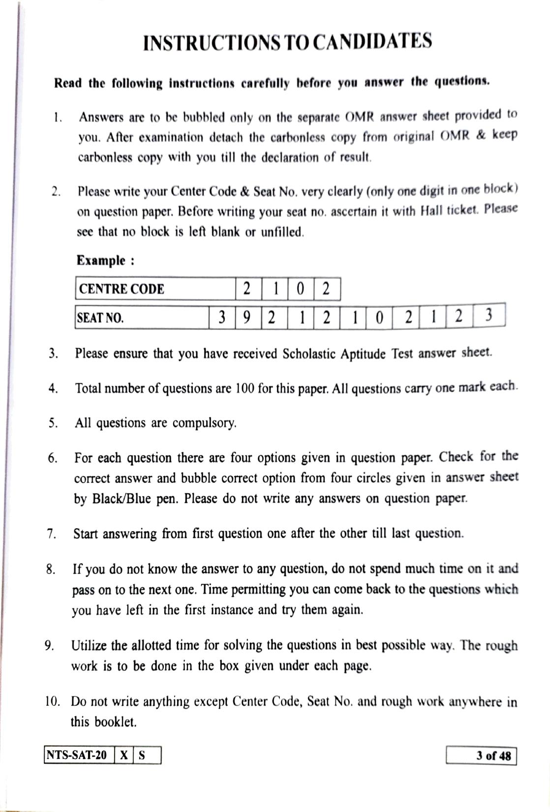Maharashtra NTSE 2021 Marathi SAT Question Paper - Page 3