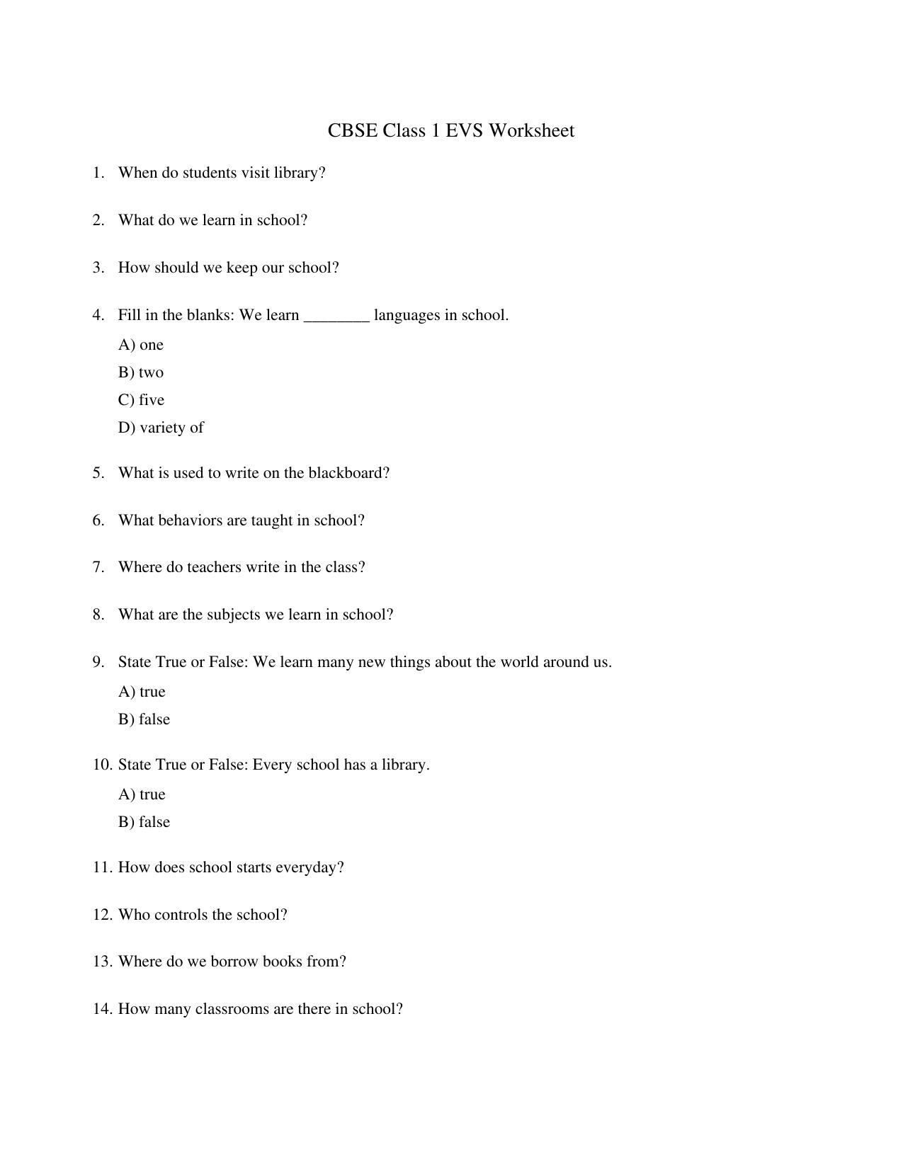 CBSE Class 1 EVS My Family Worksheets - Page 1