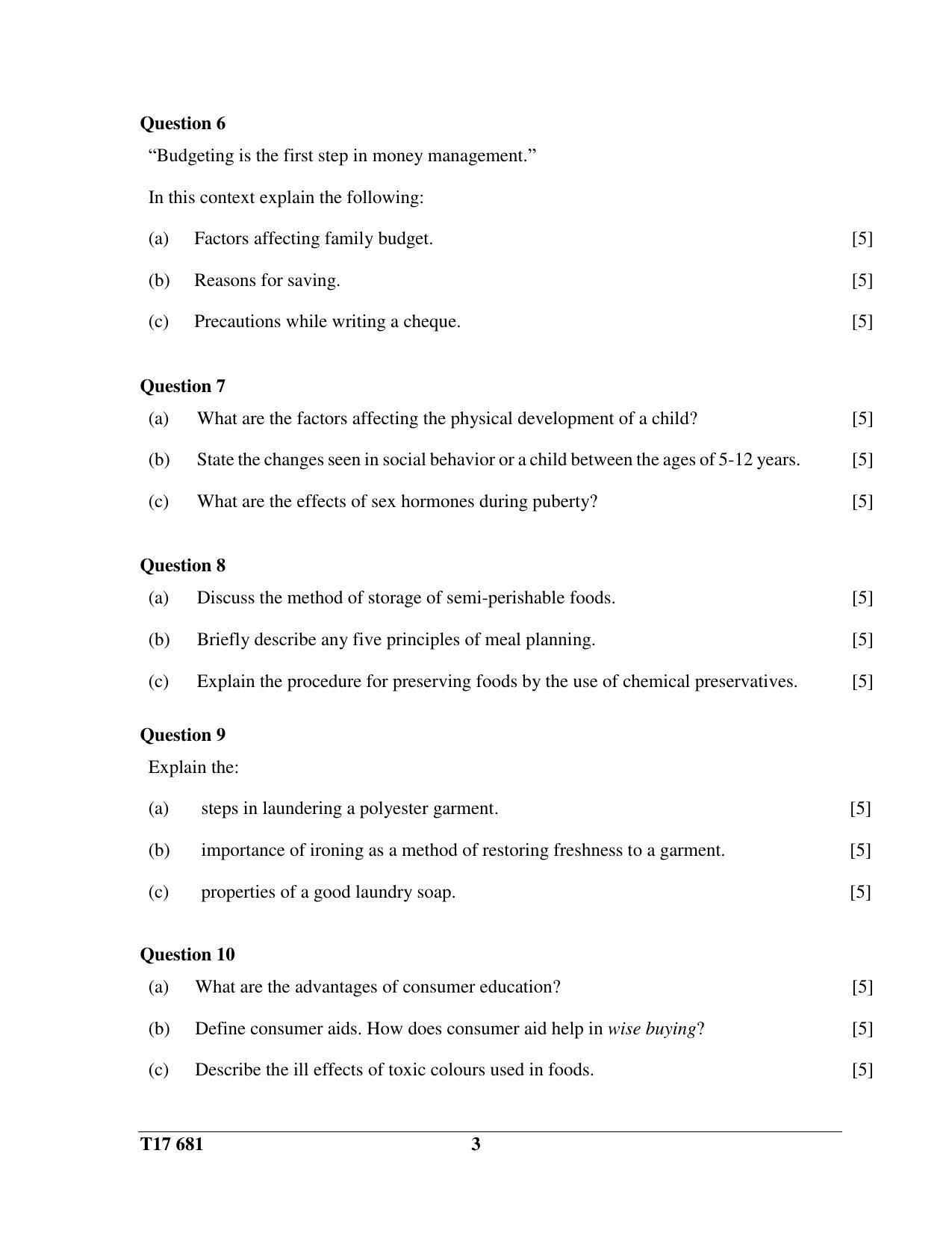 ICSE Class 10 HOME SCIENCE 2017 Question Paper - Page 3