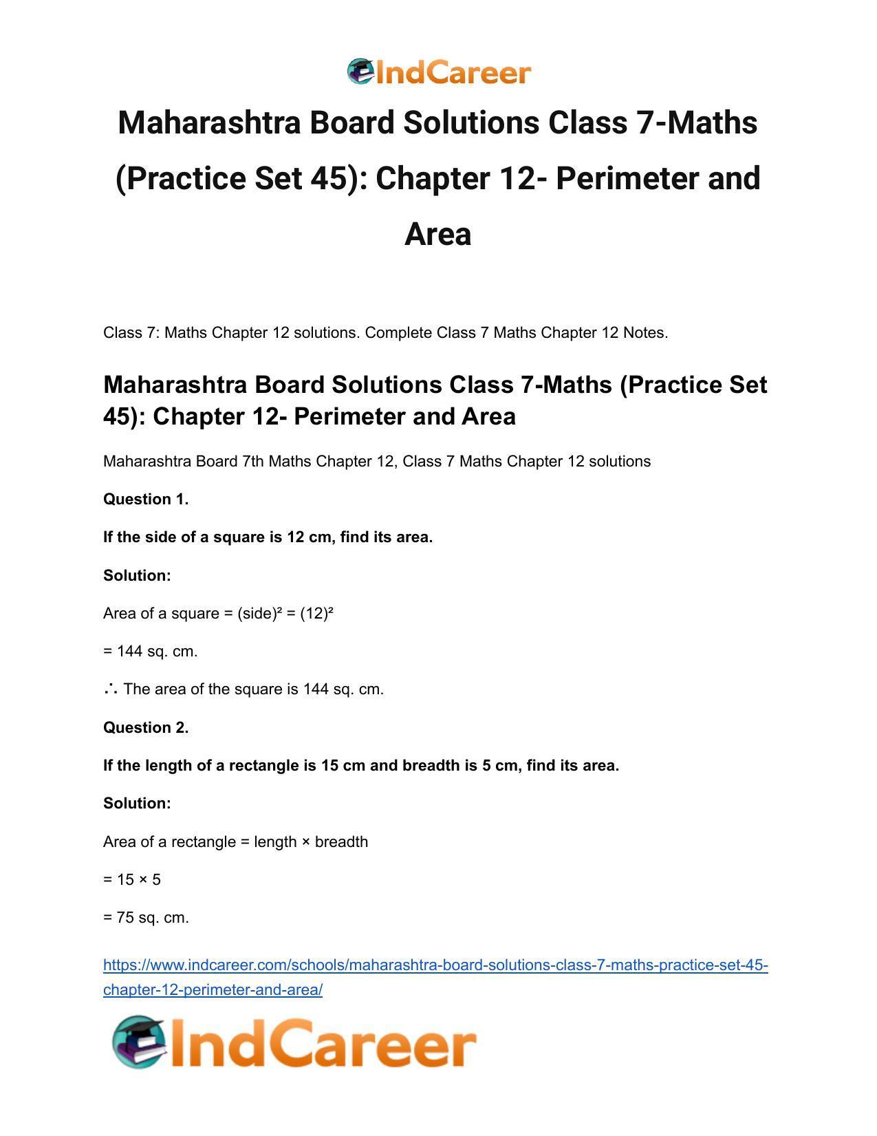 Maharashtra Board Solutions Class 7-Maths (Practice Set 45): Chapter 12- Perimeter and Area - Page 2