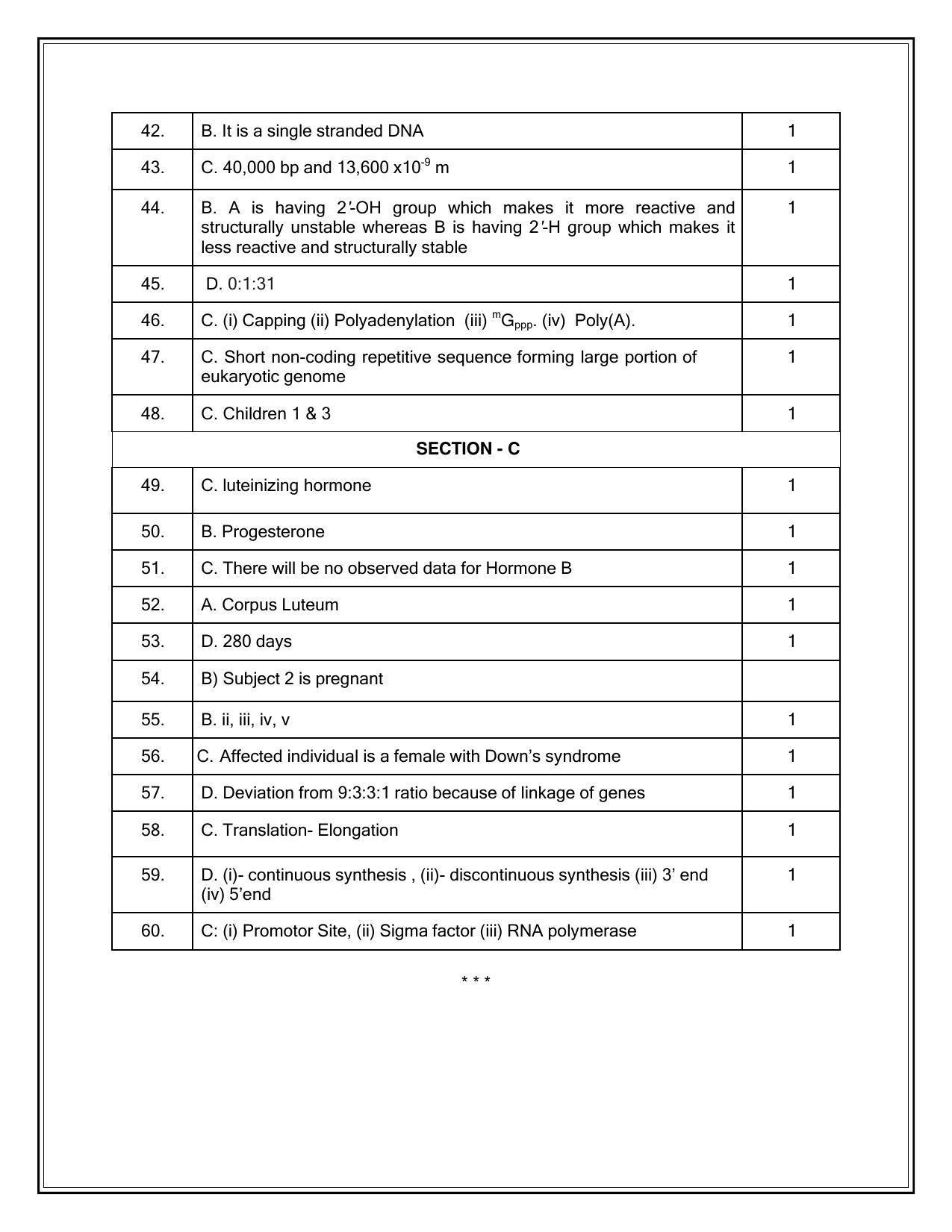 CBSE Class 12th Biology Sample Question Paper Answer Key 2021-22 - Page 3