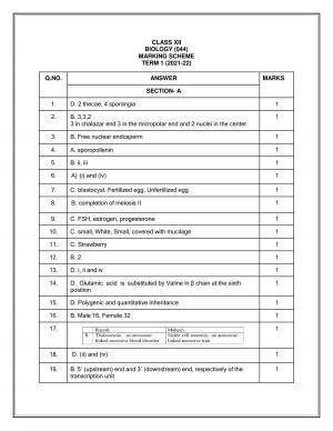 CBSE Class 12th Biology Sample Question Paper Answer Key 2021-22