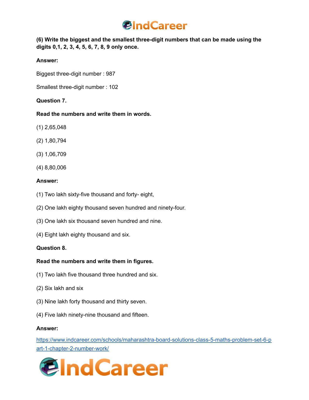 Maharashtra Board Solutions Class 5-Maths (Problem Set 6) - Part 1: Chapter 2- Number Work - Page 10