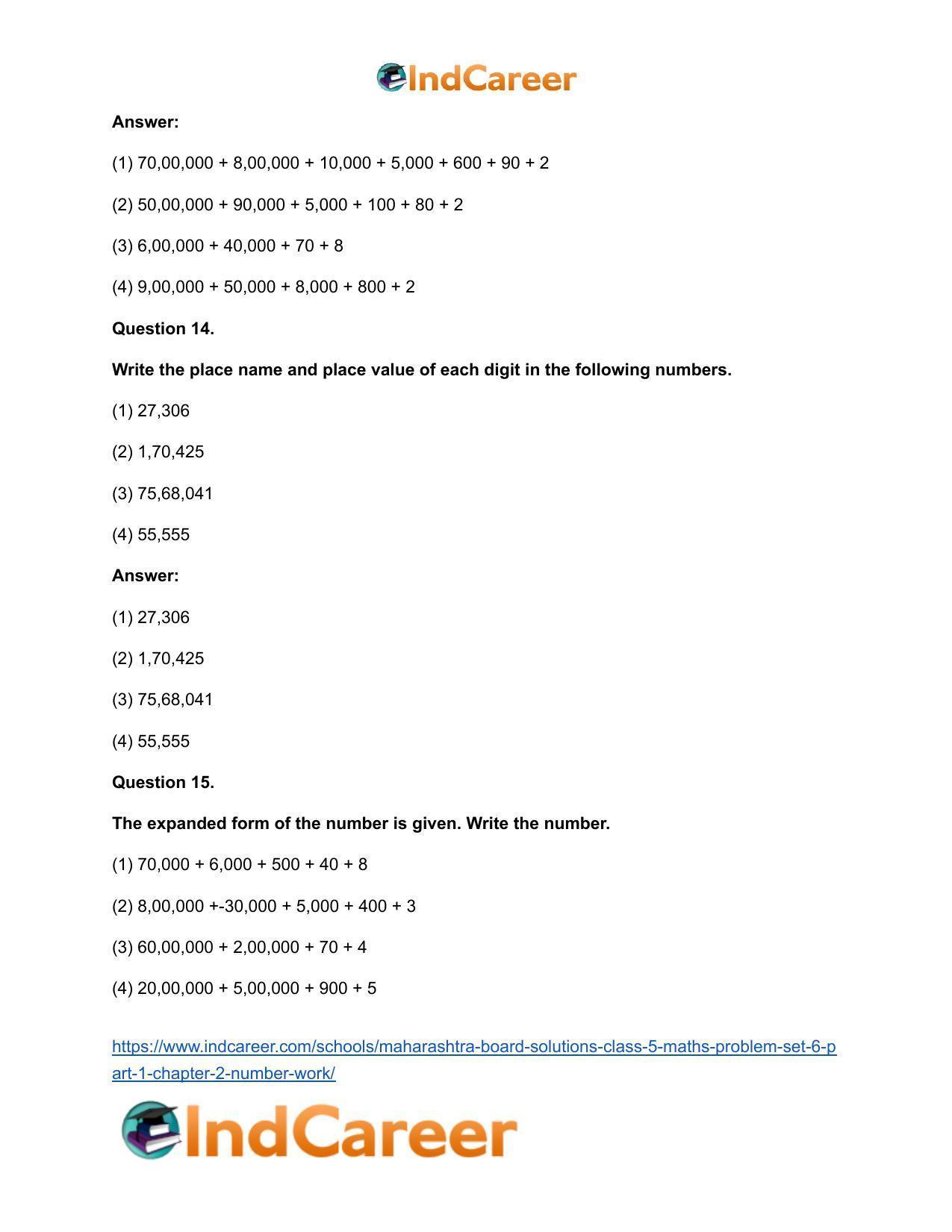 Maharashtra Board Solutions Class 5-Maths (Problem Set 6) - Part 1: Chapter 2- Number Work - Page 15