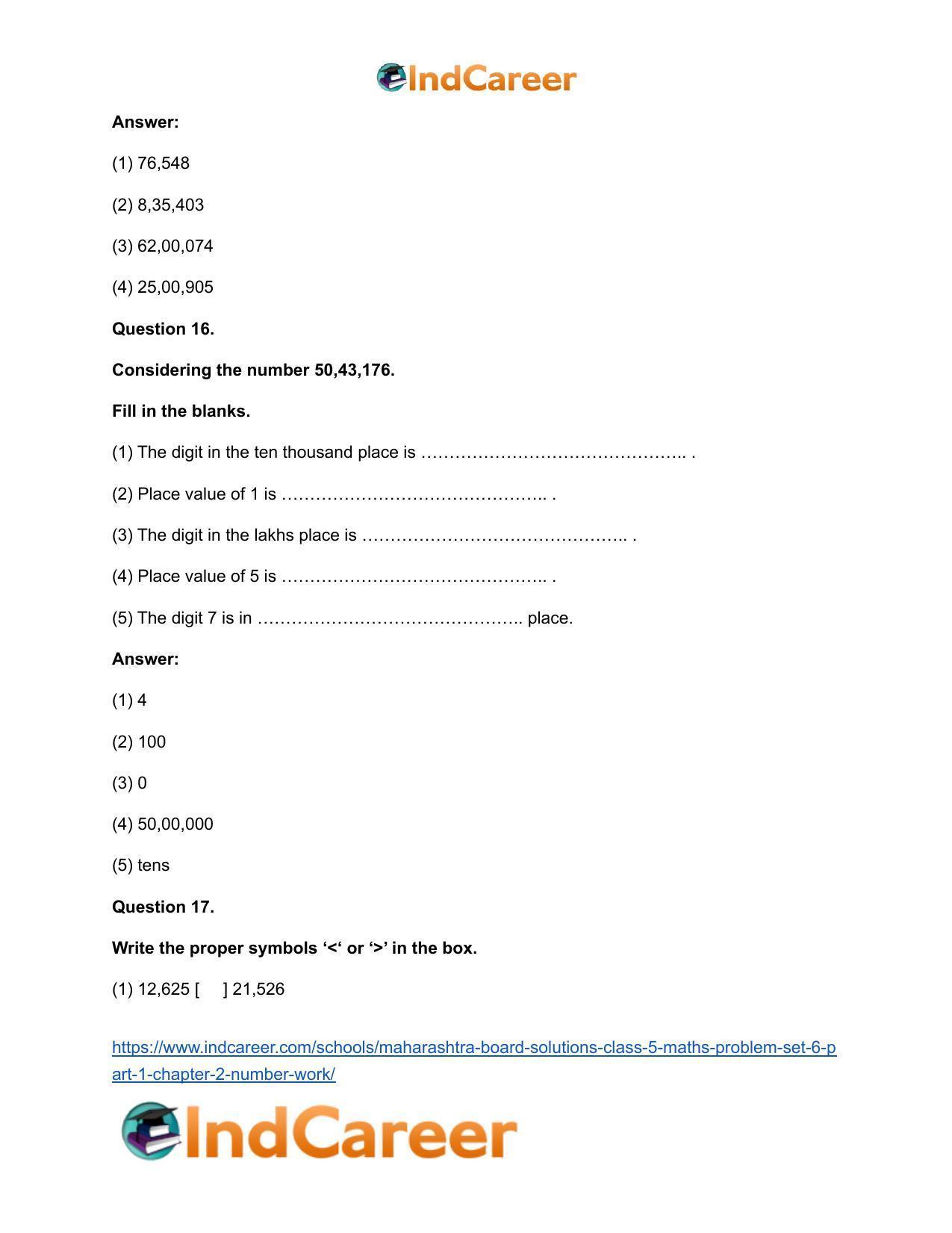 Maharashtra Board Solutions Class 5-Maths (Problem Set 6) - Part 1: Chapter 2- Number Work - Page 16