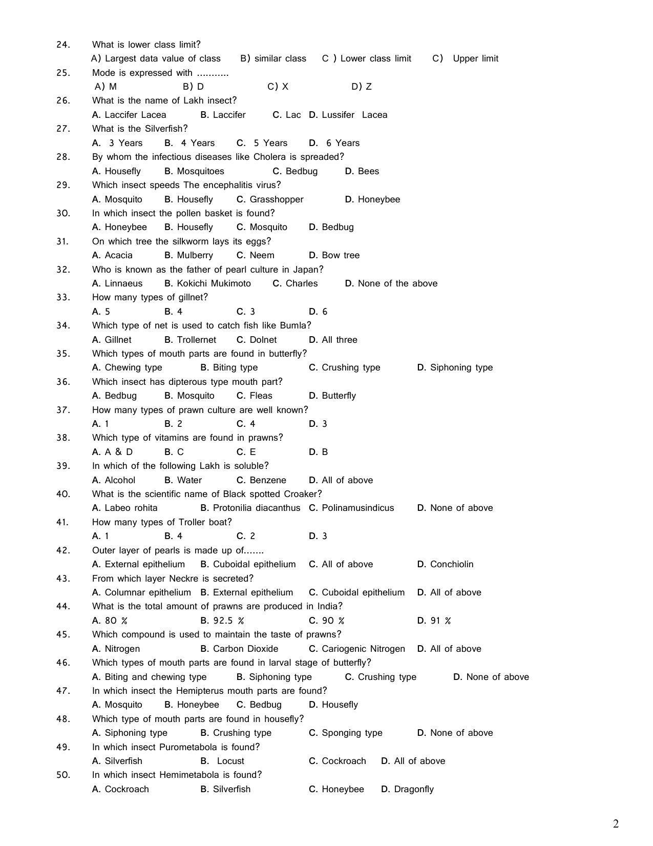 Hemchand North Gujarat University Sample Paper July-Sept 2021: B.Sc. Semester-III Applied Zoology (Theory) Paper Code - 3616 - Page 2
