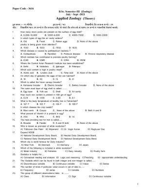 Hemchand North Gujarat University Sample Paper July-Sept 2021:  B.Sc. Semester-III  Applied Zoology (Theory) Paper Code - 3616