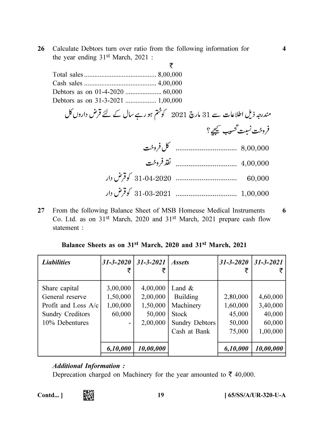 NIOS 2023 Class 12 Urdu (Accountancy) Question Paper - Page 19