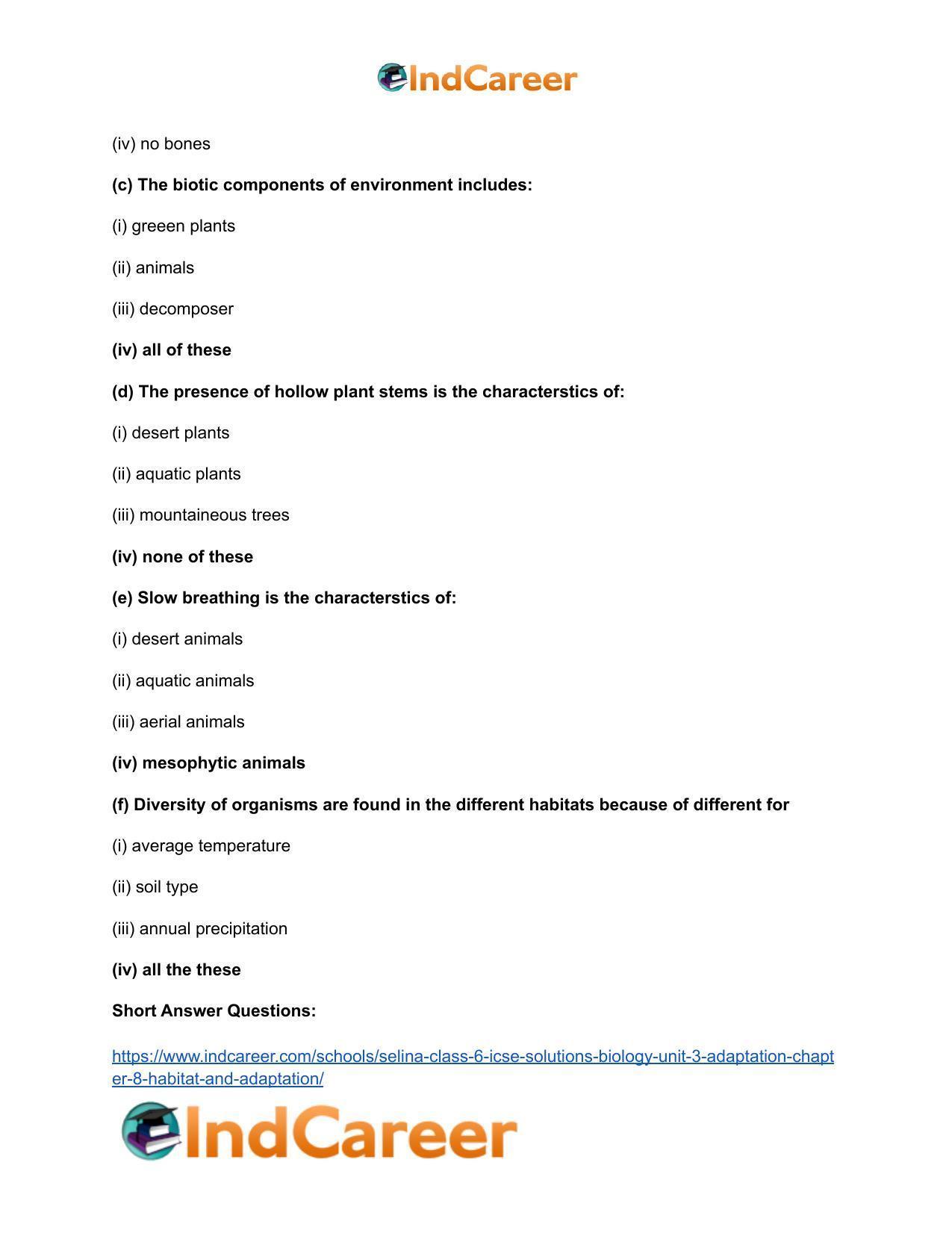 Selina Class 6 ICSE Solutions Biology (Unit 3) - Adaptation: Chapter 8- Habitat and Adaptation - Page 3