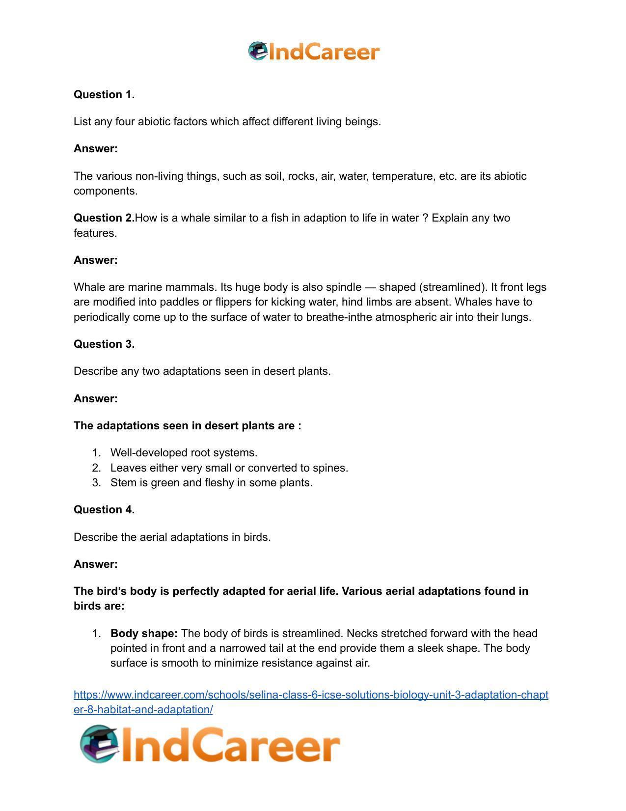 Selina Class 6 ICSE Solutions Biology (Unit 3) - Adaptation: Chapter 8- Habitat and Adaptation - Page 4