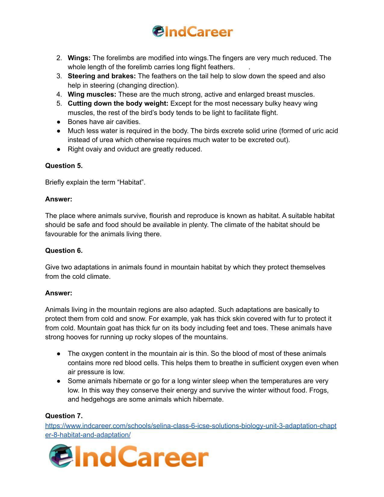 Selina Class 6 ICSE Solutions Biology (Unit 3) - Adaptation: Chapter 8- Habitat and Adaptation - Page 5