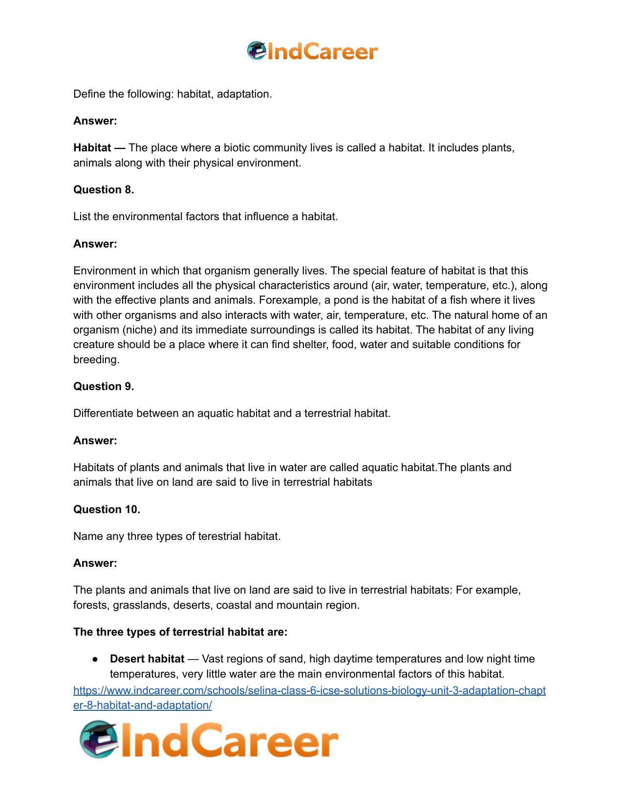 Selina Class 6 ICSE Solutions Biology (Unit 3) - Adaptation: Chapter 8- Habitat and Adaptation - Page 6