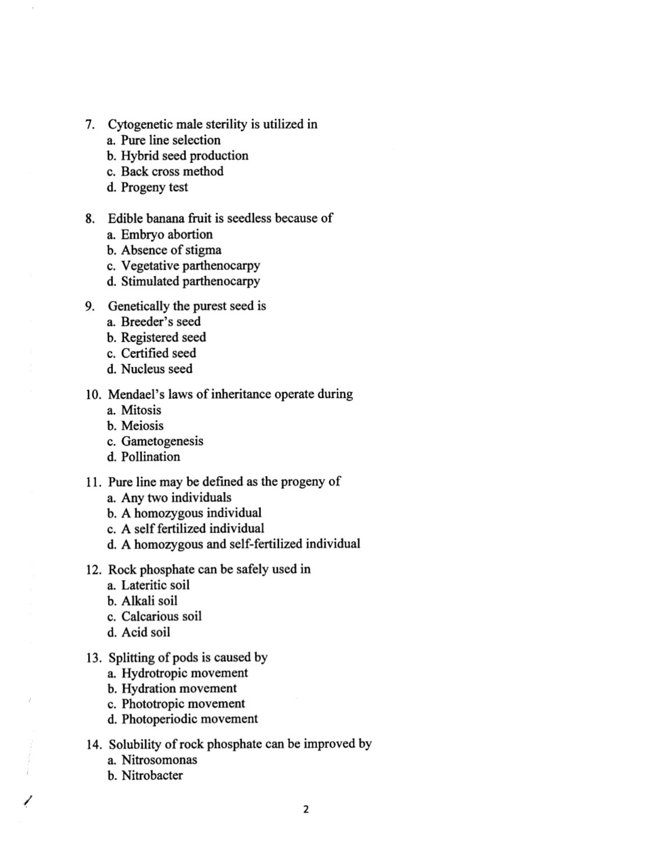 MCAER Ph.D. CET Question Papers PDF for Agriculture - Page 2