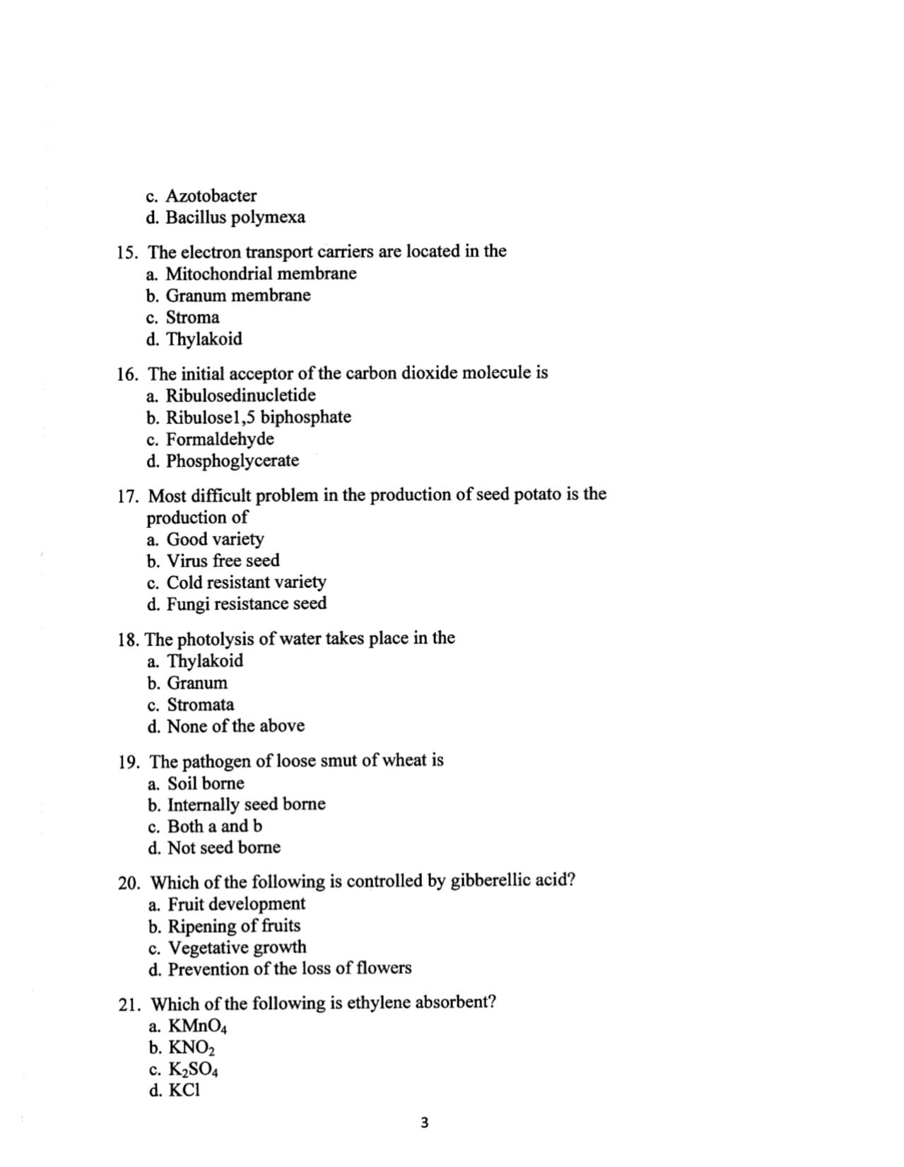 MCAER Ph.D. CET Question Papers PDF for Agriculture - Page 3