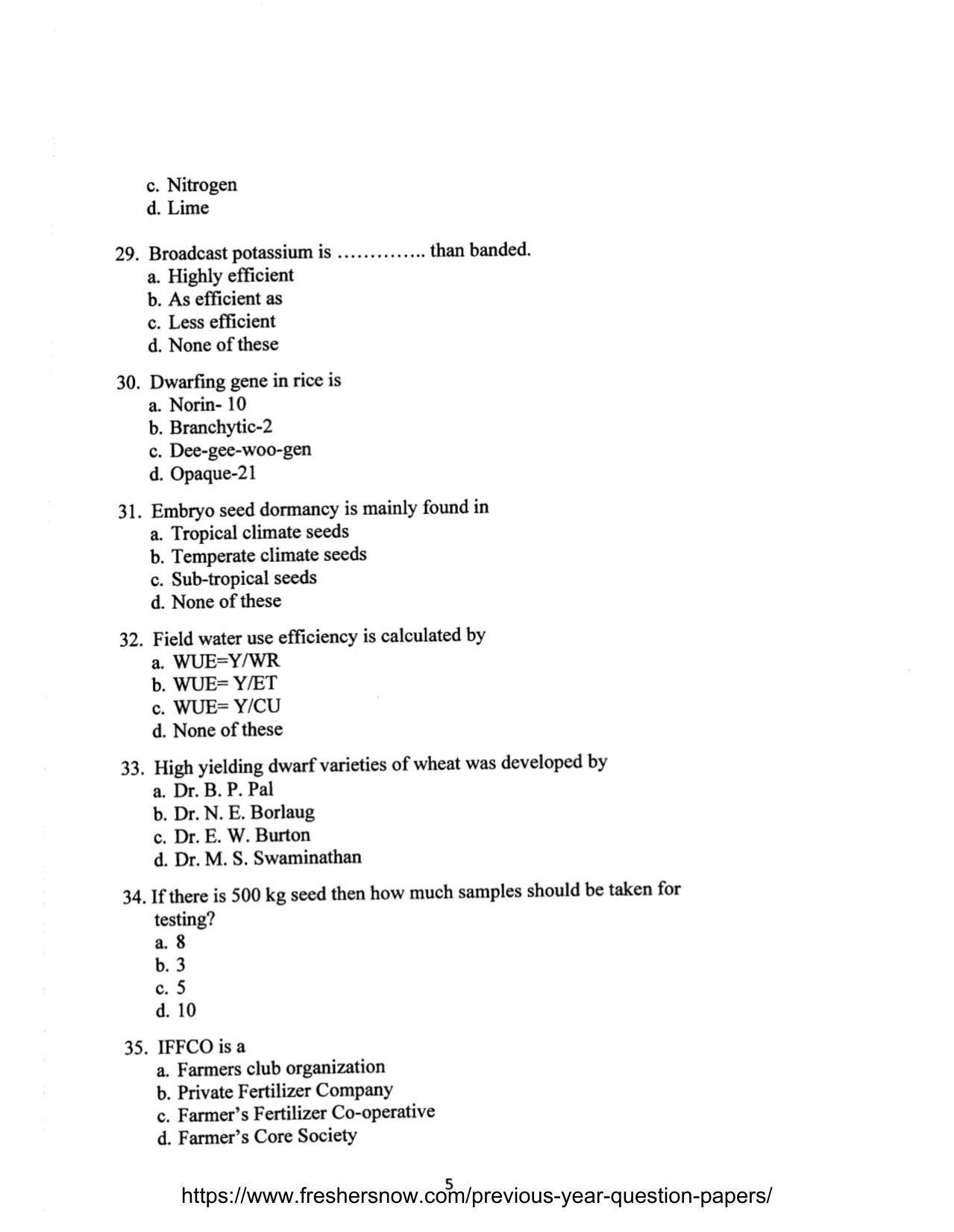 MCAER Ph.D. CET Question Papers PDF for Agriculture - Page 5