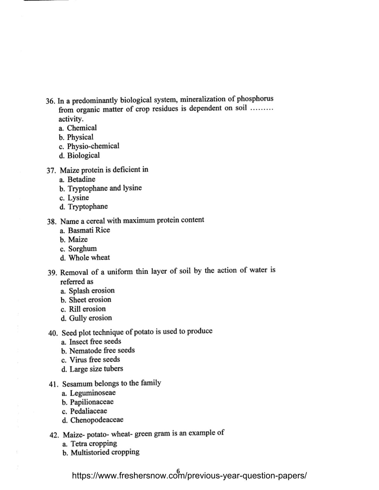 MCAER Ph.D. CET Question Papers PDF for Agriculture - Page 6