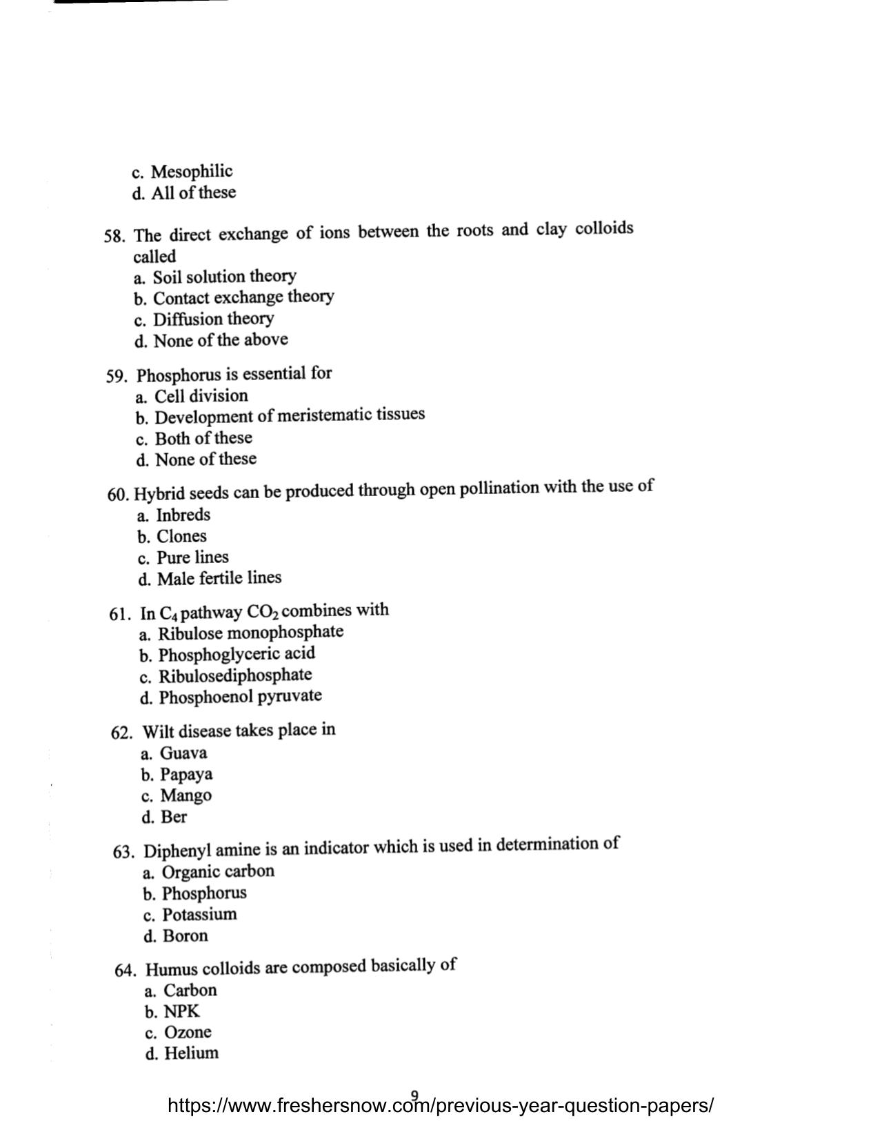 MCAER Ph.D. CET Question Papers PDF for Agriculture - Page 9