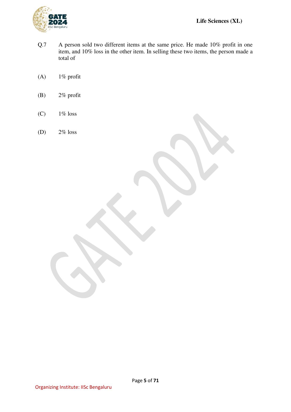 GATE 2024 Life Sciences (XL) Question Paper - Page 5