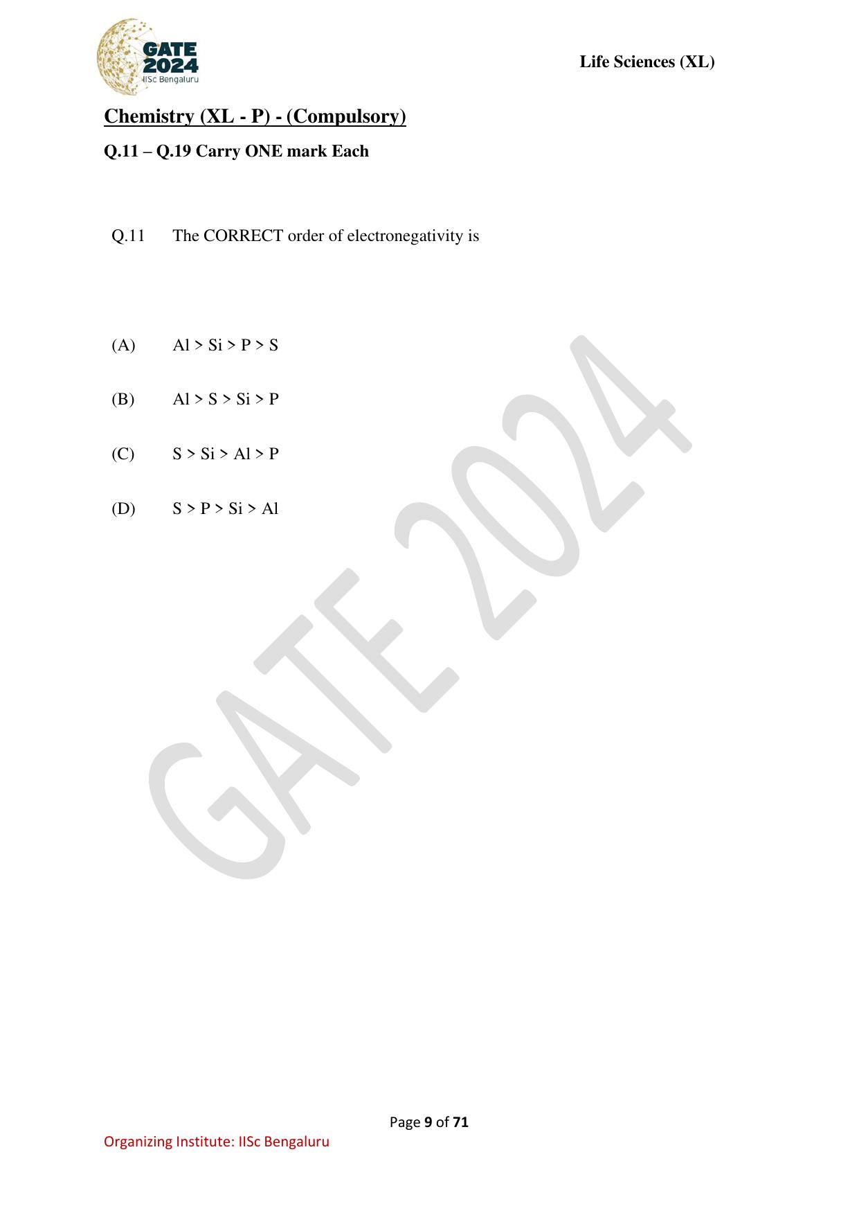GATE 2024 Life Sciences (XL) Question Paper - Page 9