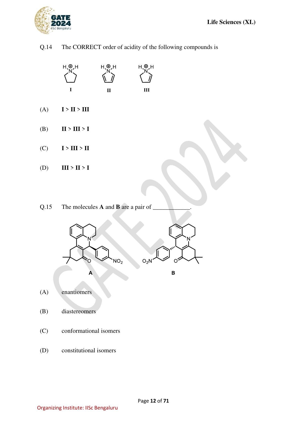 GATE 2024 Life Sciences (XL) Question Paper - Page 12