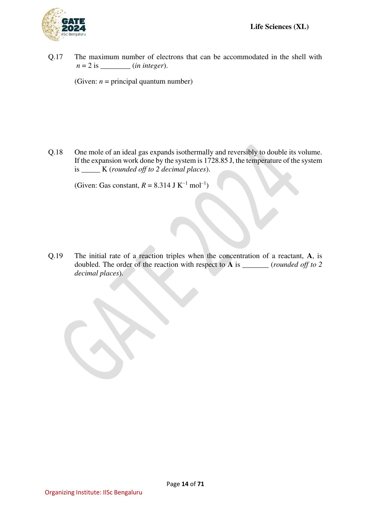 GATE 2024 Life Sciences (XL) Question Paper - Page 14